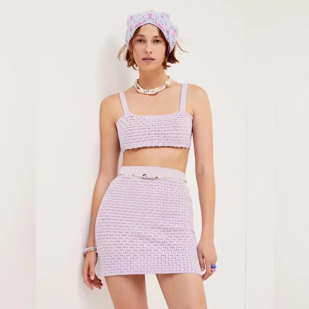 For Love and Lemons Charlotte Crochet Bralette and Skirt Set Size Medium